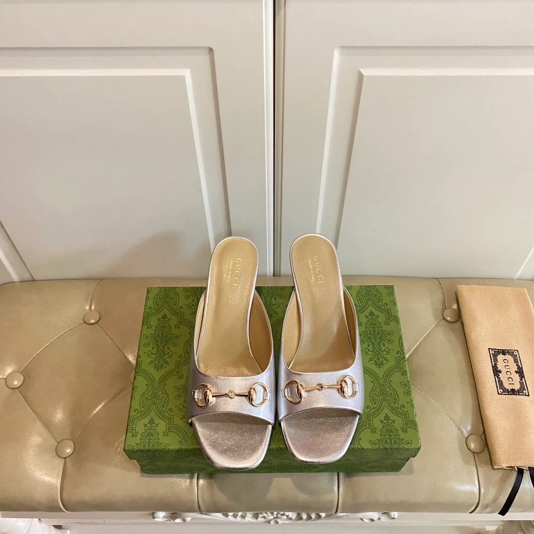 👟👟Ex-factory price 440👟👟, Gucci classic slippers, cowhide surface, sheepskin lining, 5cm heel, size 35-42 (custom-made sizes 43 and 44 are non-refundable)